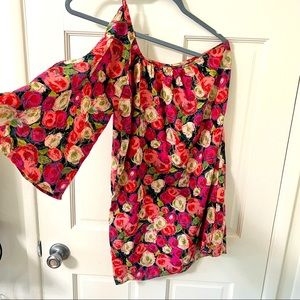 One shoulder loose flower dress